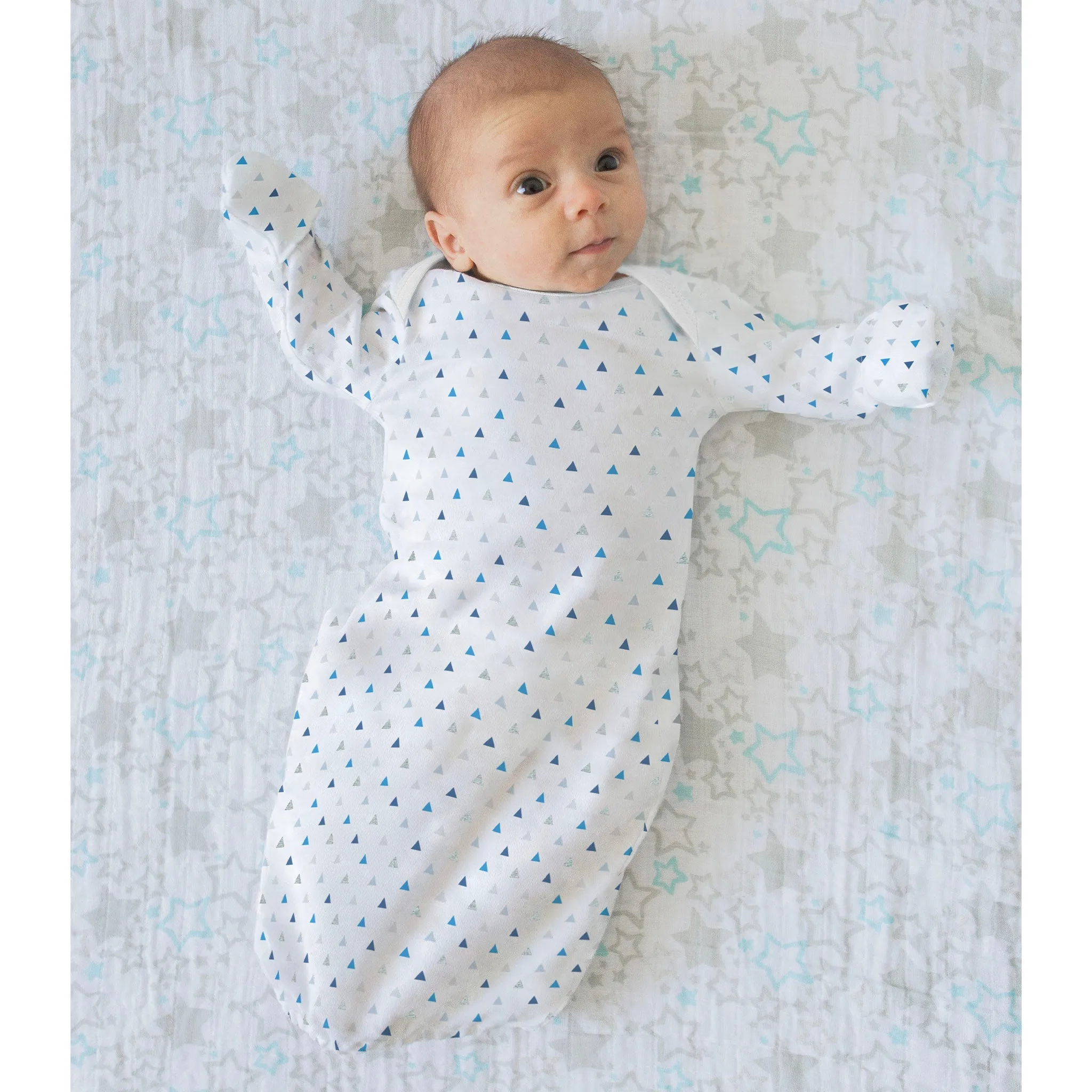 Pajama Gown and Hat Gift Set - Tiny Triangles Shimmer, Blue