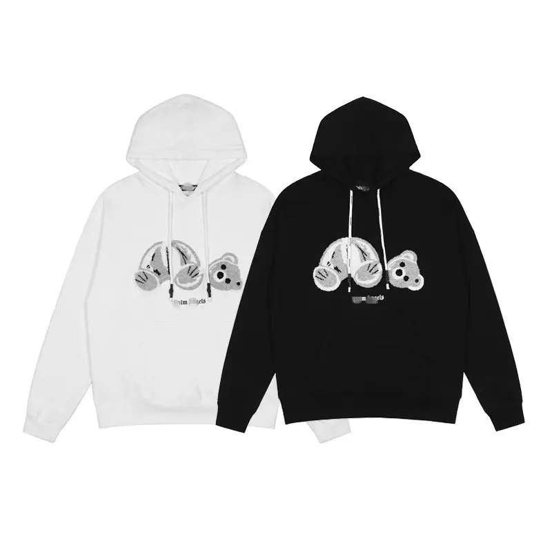 Palm Angels Hoodie Angel Black and White Embroidered Hoodie Men's Loose Coat
