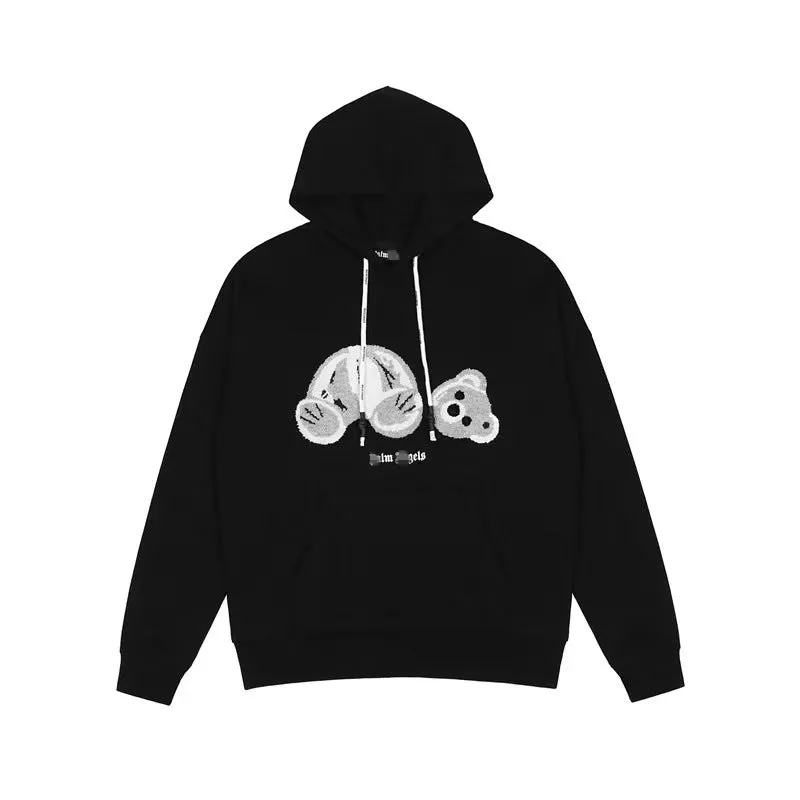 Palm Angels Hoodie Angel Black and White Embroidered Hoodie Men's Loose Coat