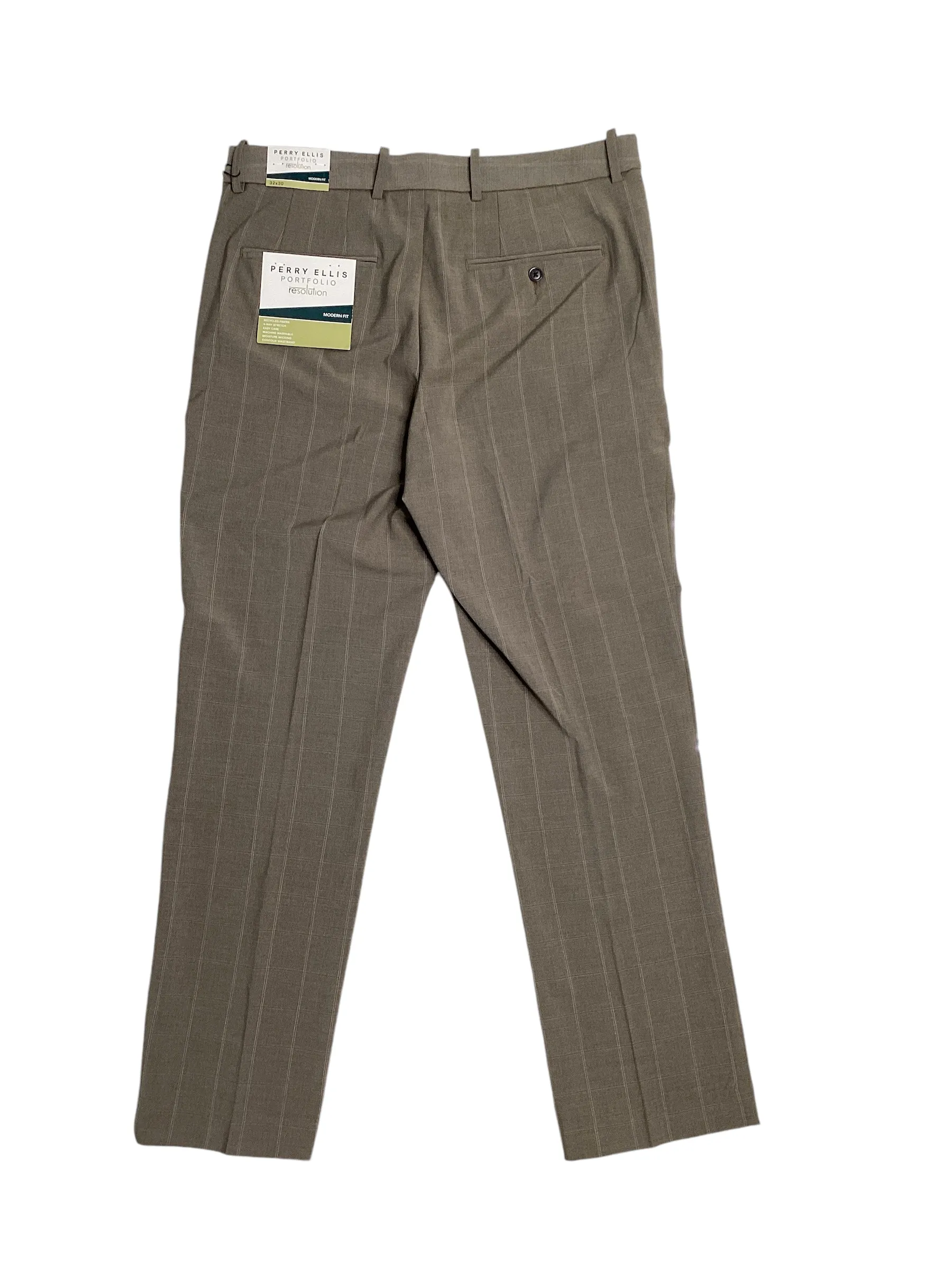 Perry Ellis Portfolio Mens Modern fit Dress Pants 34 / 30 Brown Plaid