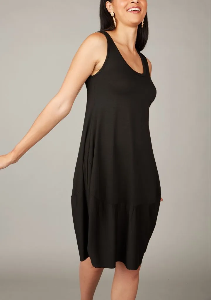 Pistache Tank Dress with Crepe Hem- Black