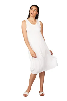 Pistache Tank Dress with Crepe Hem- White