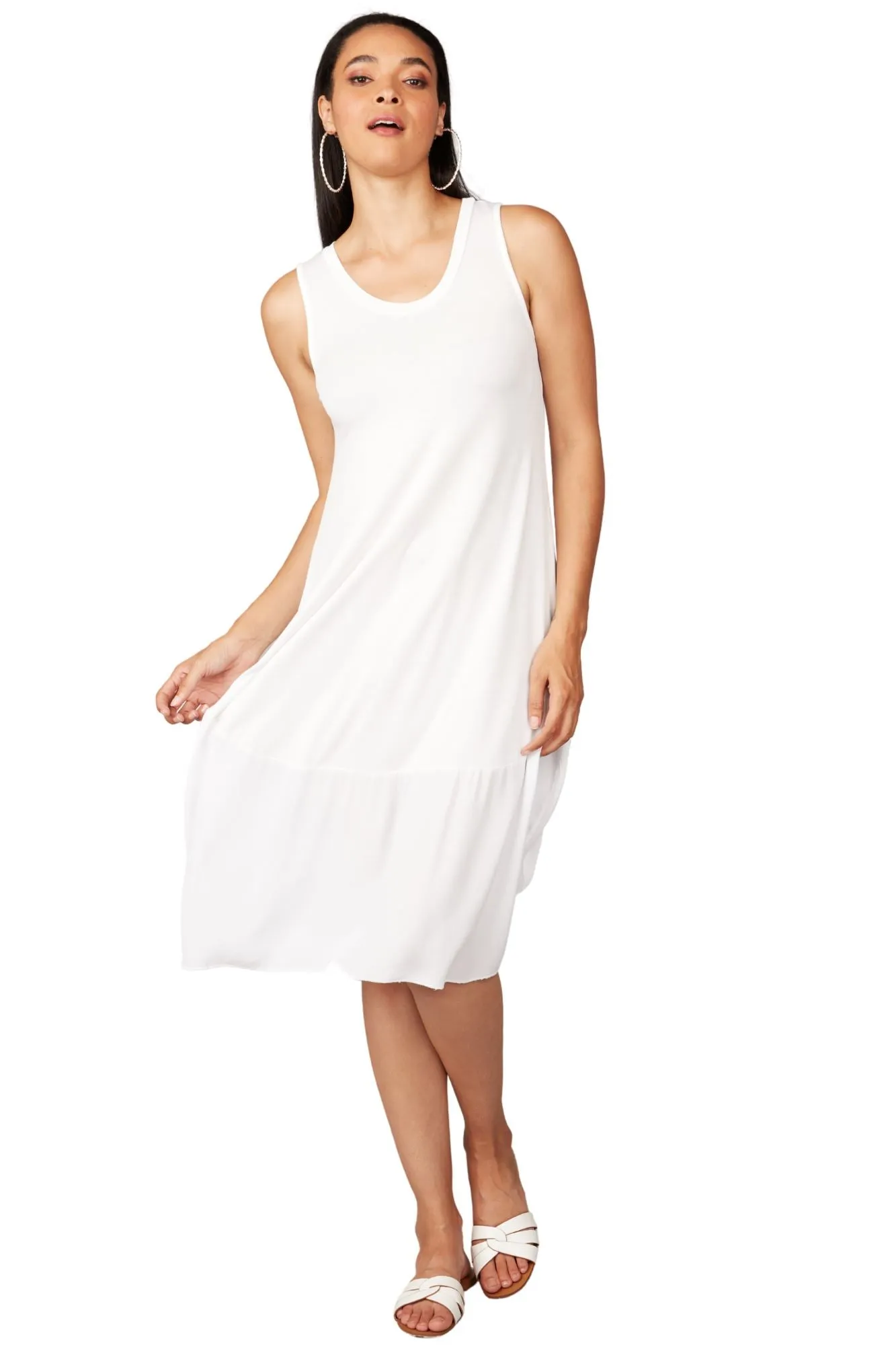Pistache Tank Dress with Crepe Hem- White