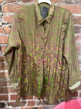 Pure vintage silk shirt- green/rasberry