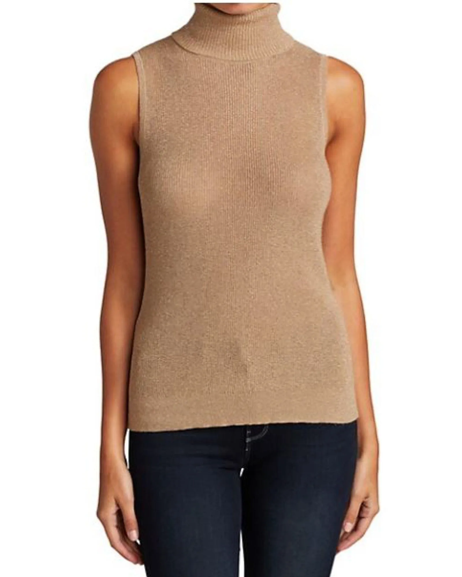 "Sabrina" Metallic Sleeveless Turtleneck Sweater