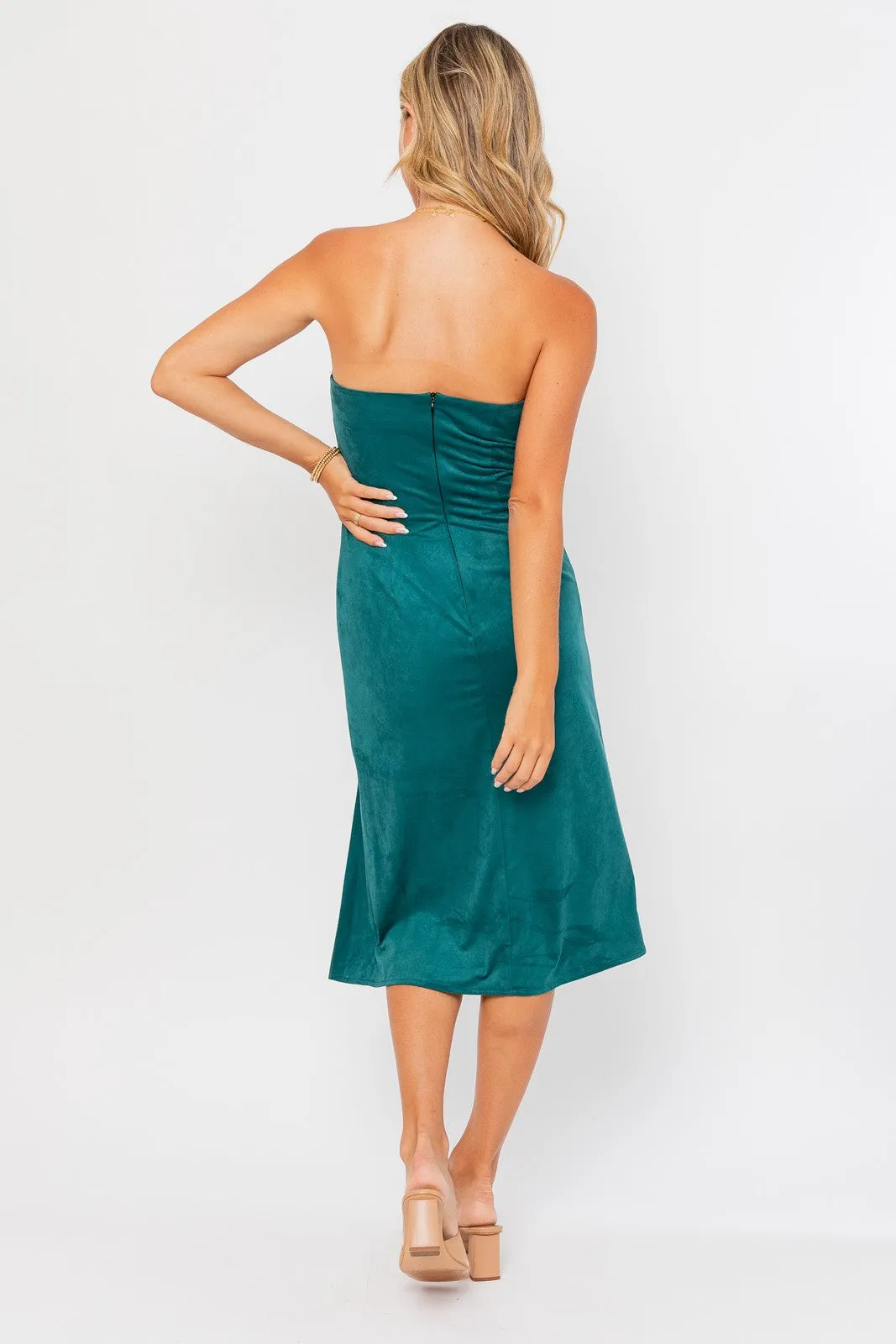 "Winery Escape" Hunter Green Suede Midi Tube Dress w/ a Slit