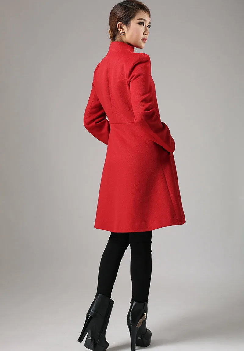 Red coat Winter cashmere coat wool jacket coat (734)