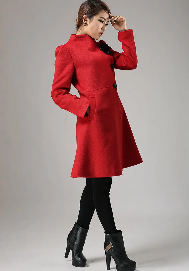 Red coat Winter cashmere coat wool jacket coat (734)
