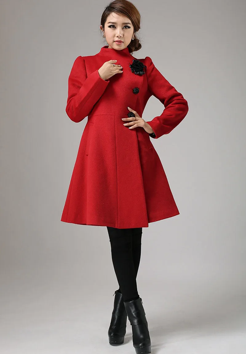 Red coat Winter cashmere coat wool jacket coat (734)