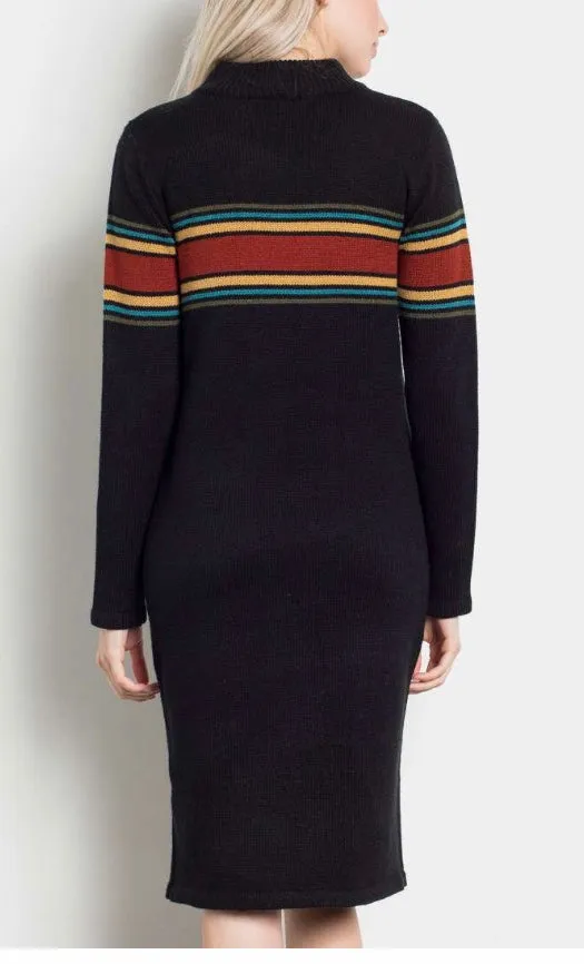 Rust mock neck retro stripe dress