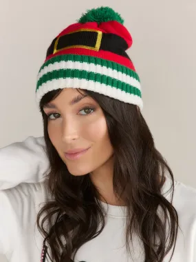 Santa Belt Pom Pom Beanie