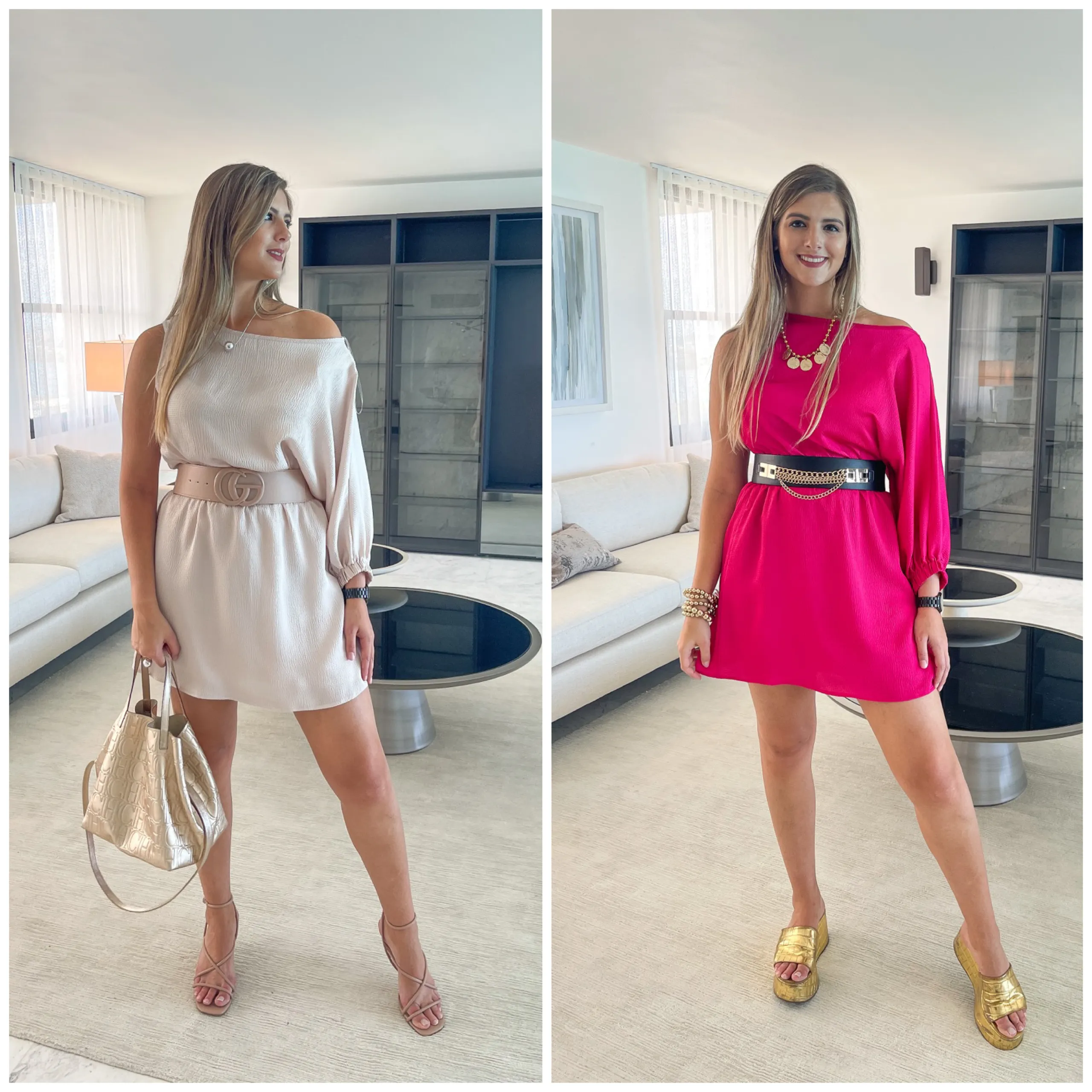 SATIN ONE SLEEVE DRESS