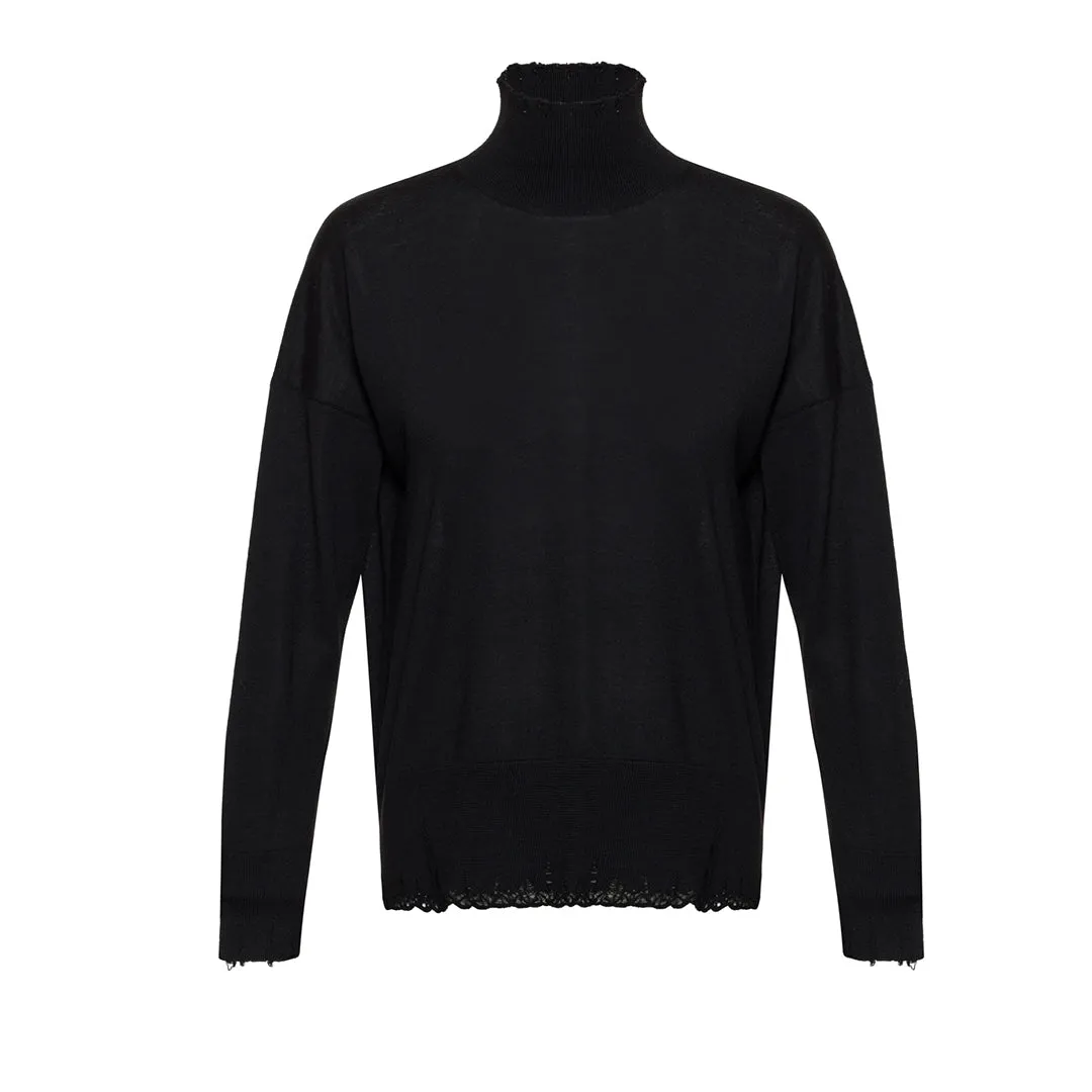 Sato - 100% Wool Turtleneck Black Sweater