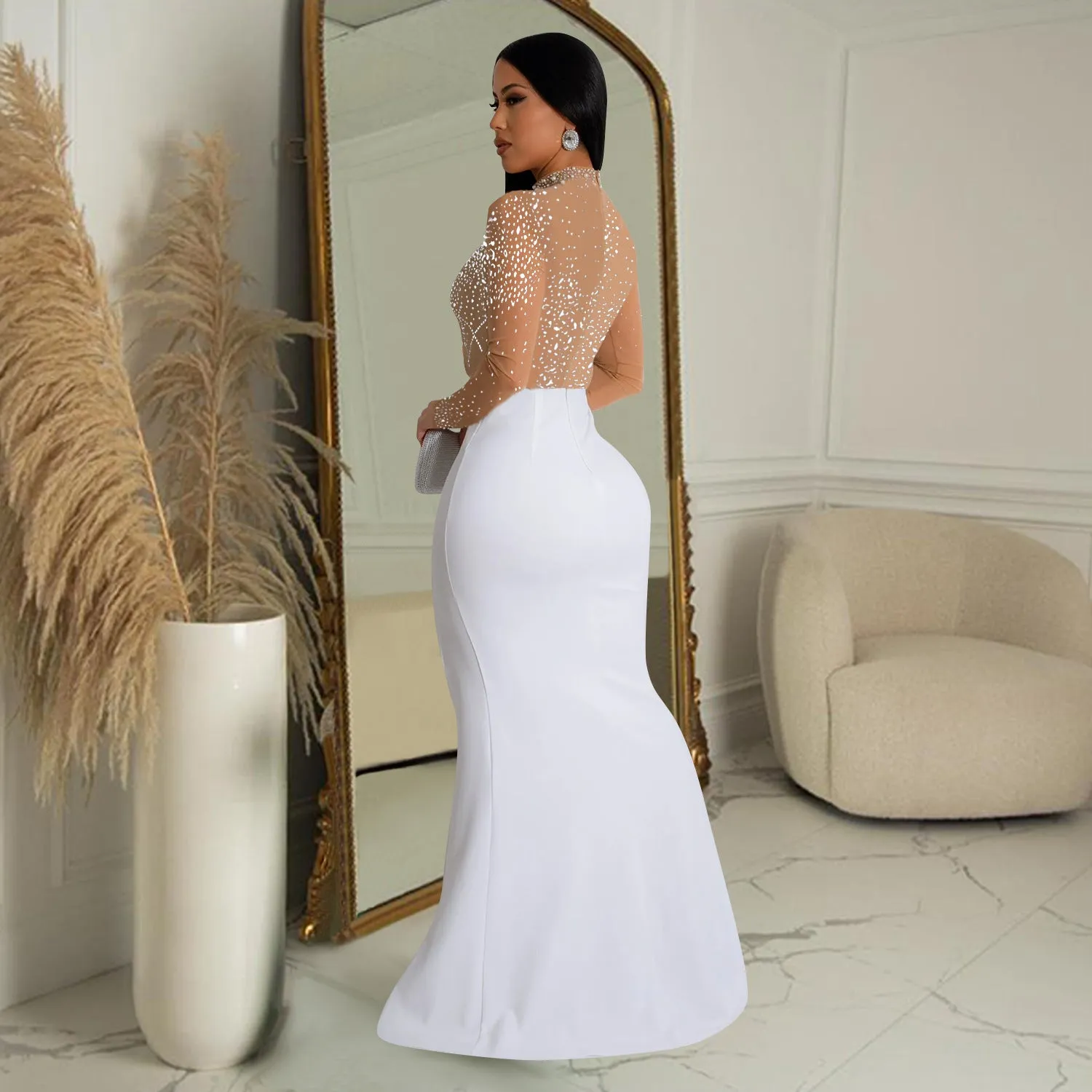 Sexy Slim Fit Rhinestone Maxi Party Dress