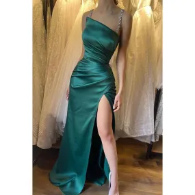 Sheath/column Beads Strapls Long Green Formal Party Dress with Slit