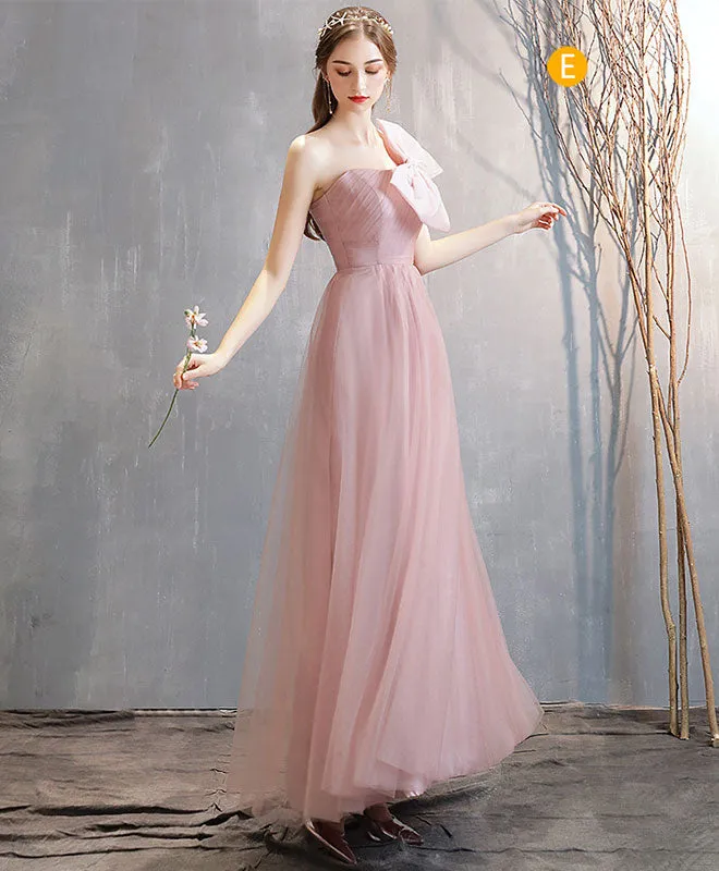 Simple Pink Tulle Long Prom Dress Pink Tulle Bridesmaid Dress