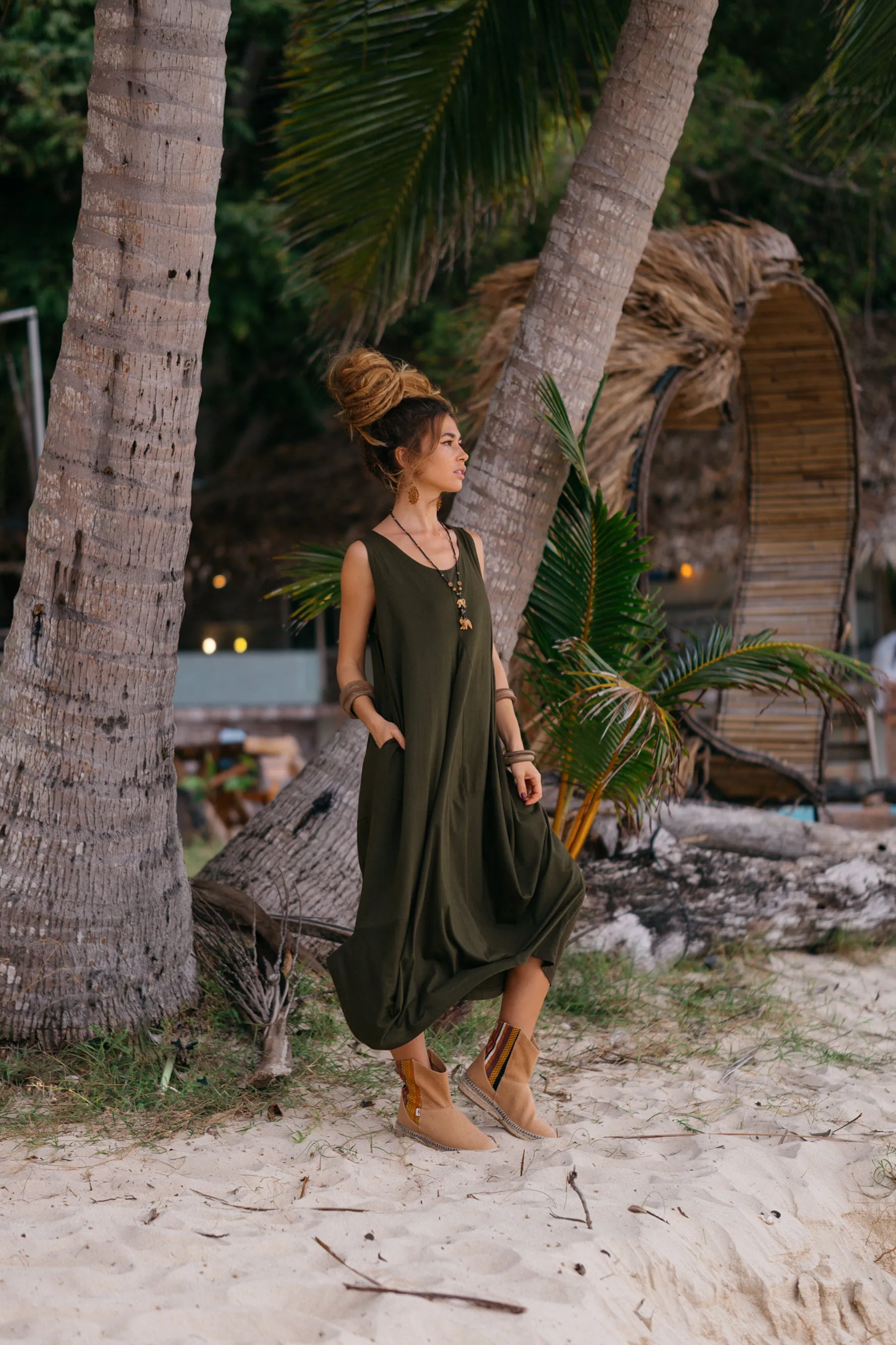 Sleeveless Pocket Dress Shaia Olive