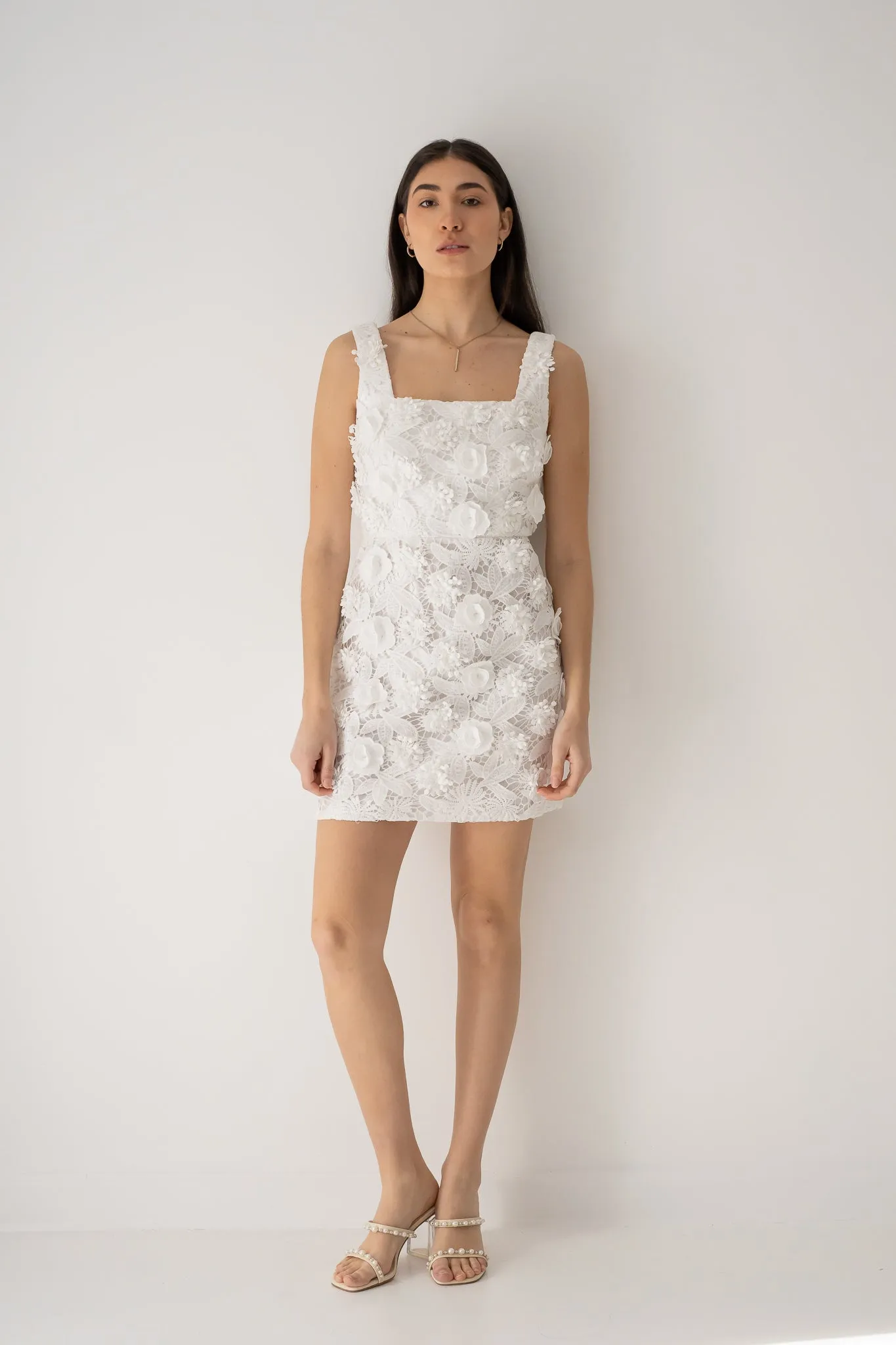 Square Neck Lace Mini Dress