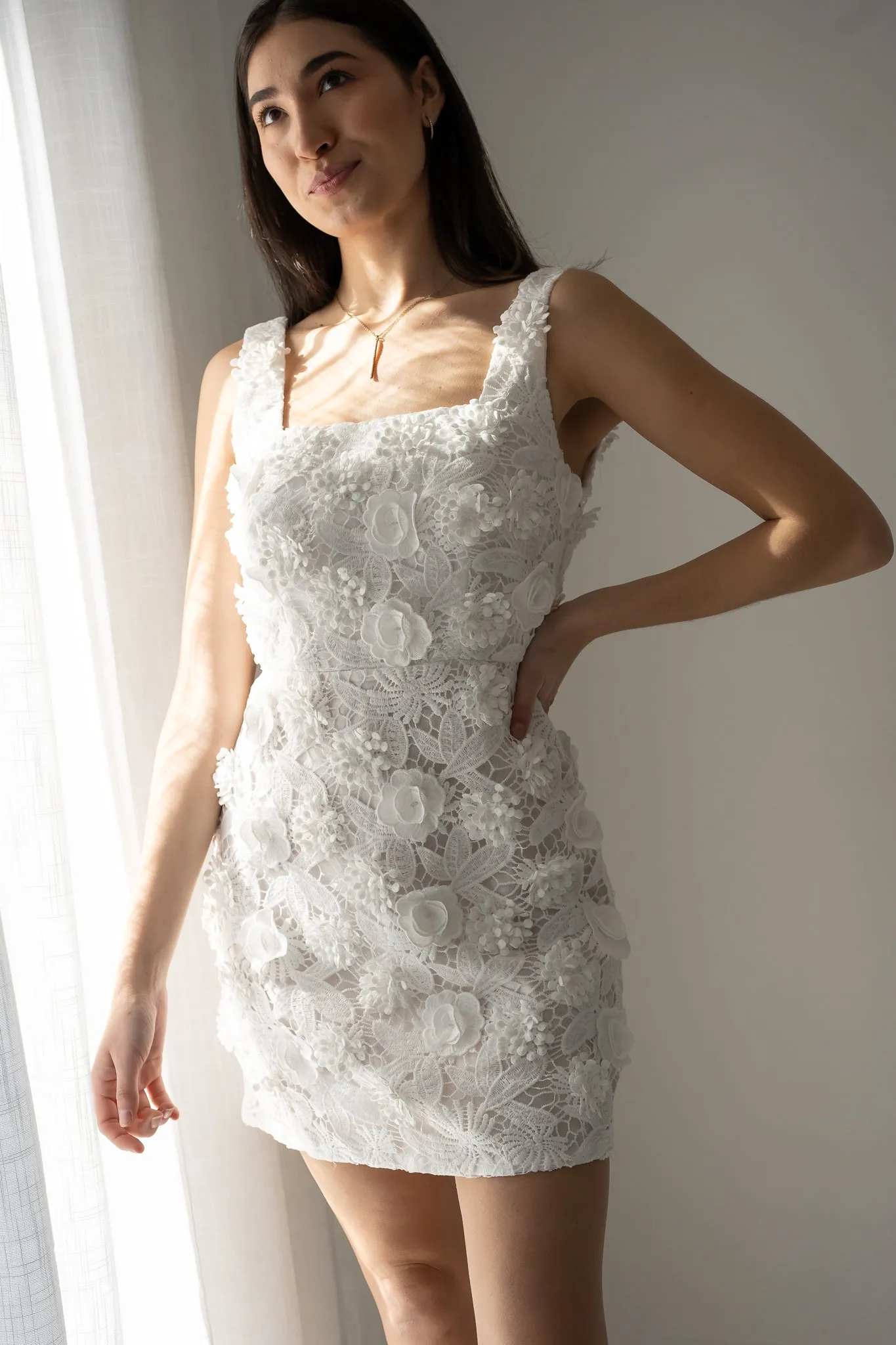 Square Neck Lace Mini Dress