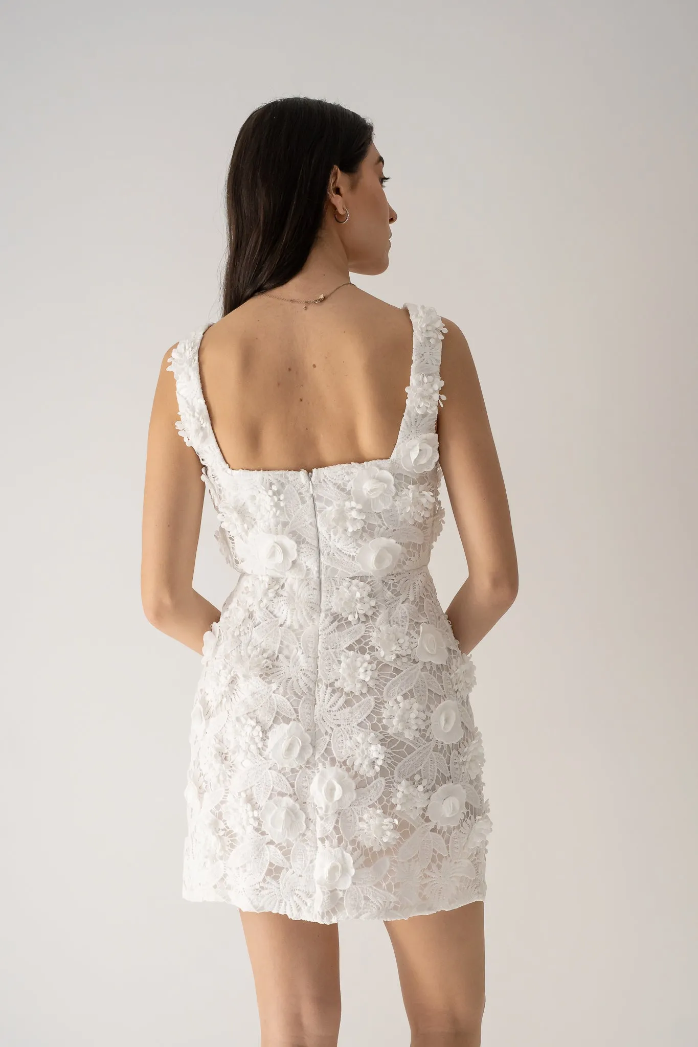 Square Neck Lace Mini Dress