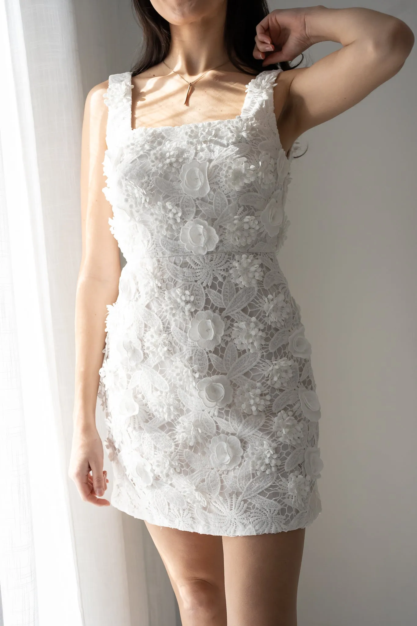 Square Neck Lace Mini Dress