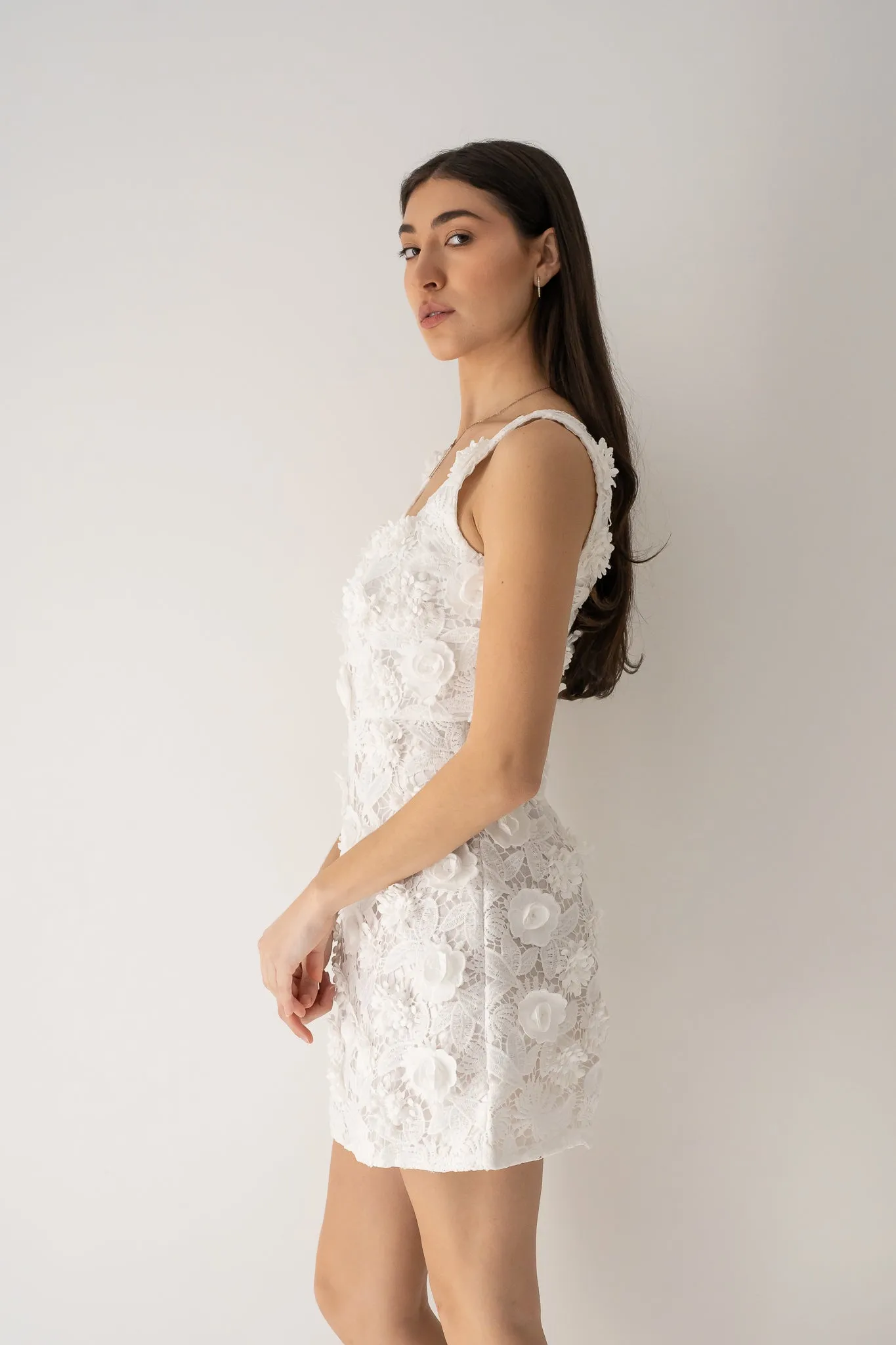 Square Neck Lace Mini Dress