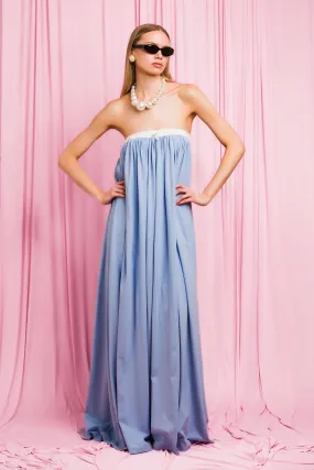 Strapless Gathered Long Jersey Dress