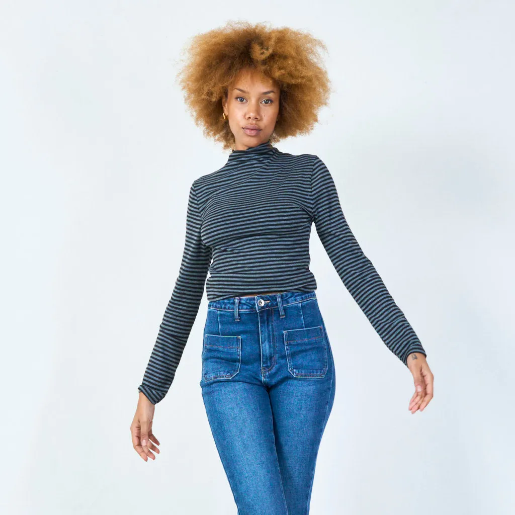 Striped long sleeve turtleneck top wholesale