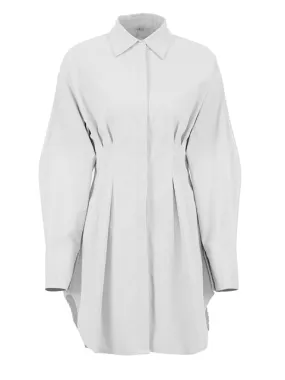 Summer Bodycon Dress Women Khaki Long Sleeve Pleated Shirt Dress Office Ladies Solid Lapel Casual Mini Dress