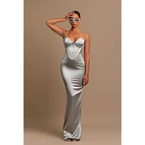 Sweetheart Halter Sheath Satin Long Prom Evening Dress