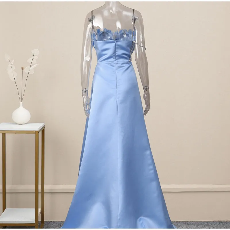 Teresa Off Shoulder Feather Large Hem Slit Maxi Dress