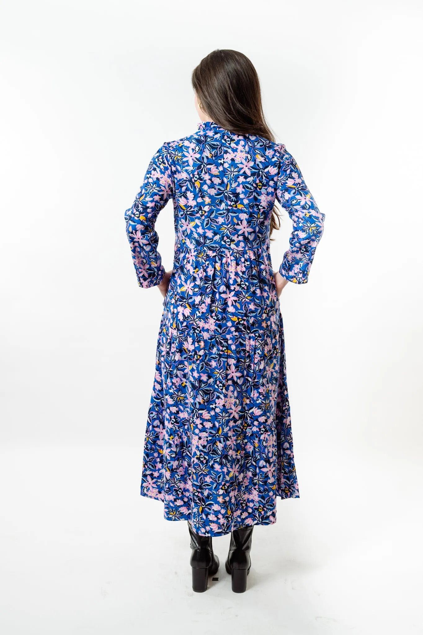 The Camilla Long Length All Season Floral Dress in Multi Blue
