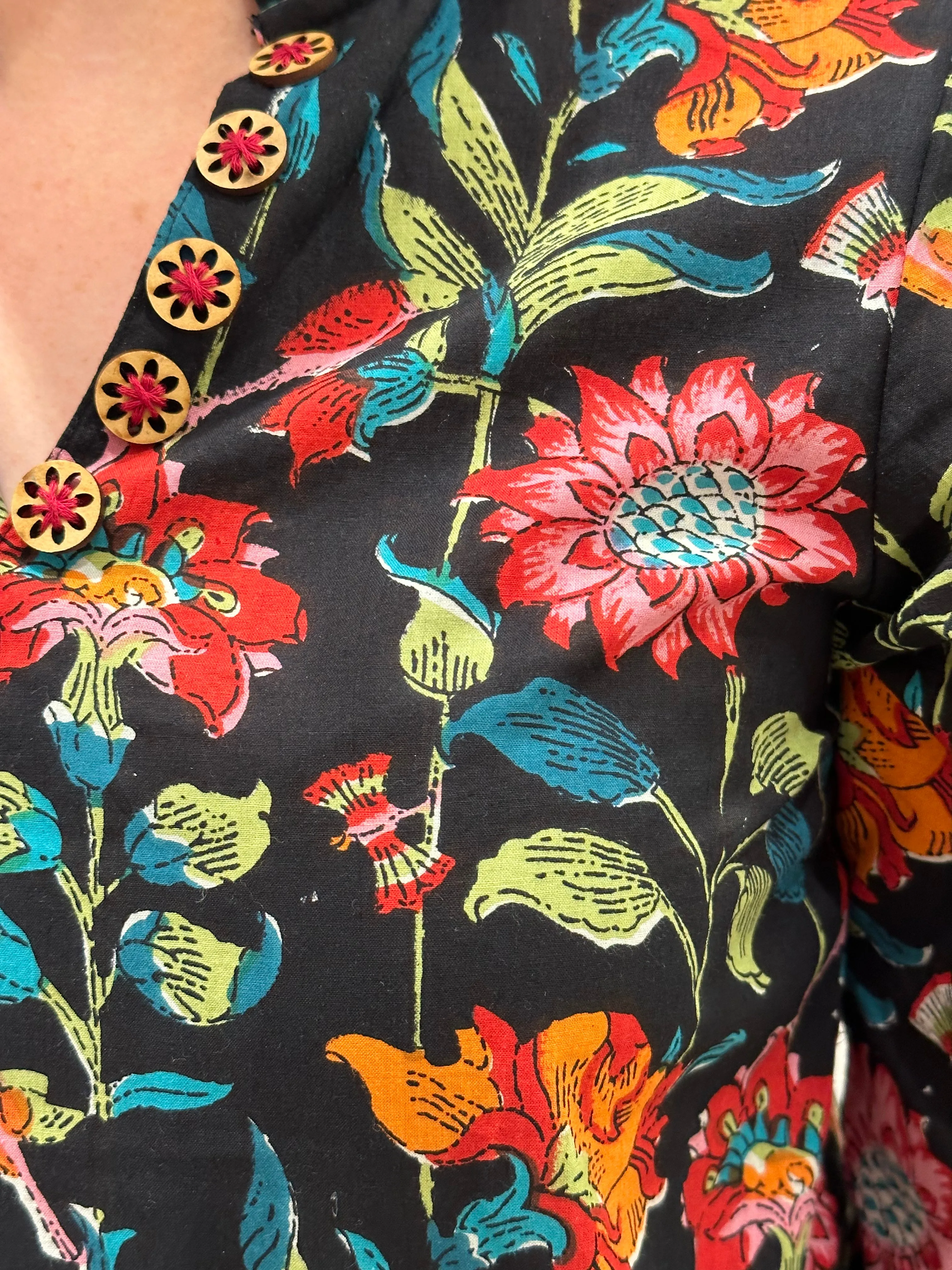 The Camilla Long Notch Collar Dress in Midnight Floral