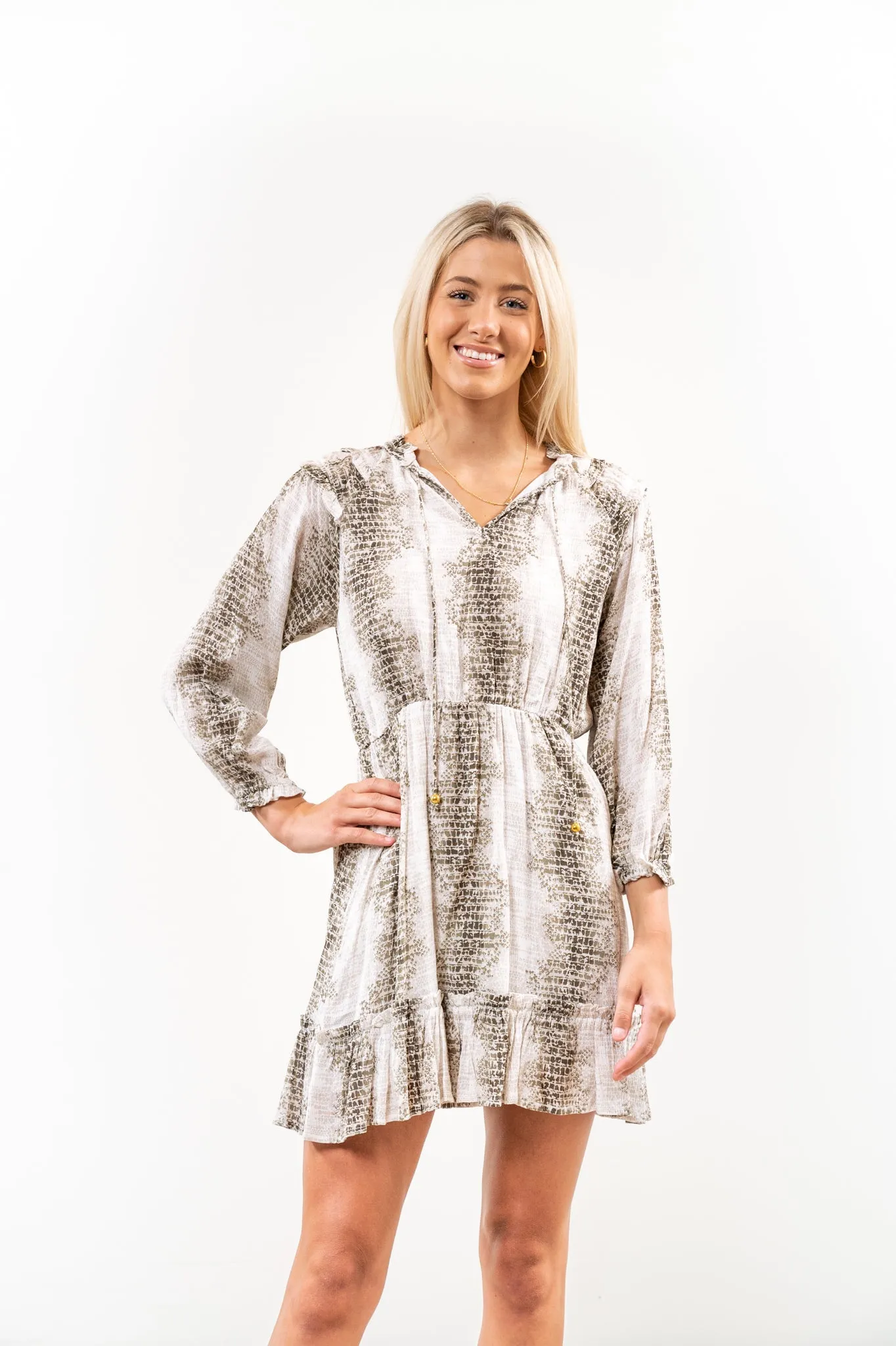 The Claiborne Easy Fit Dress in Army Green and White