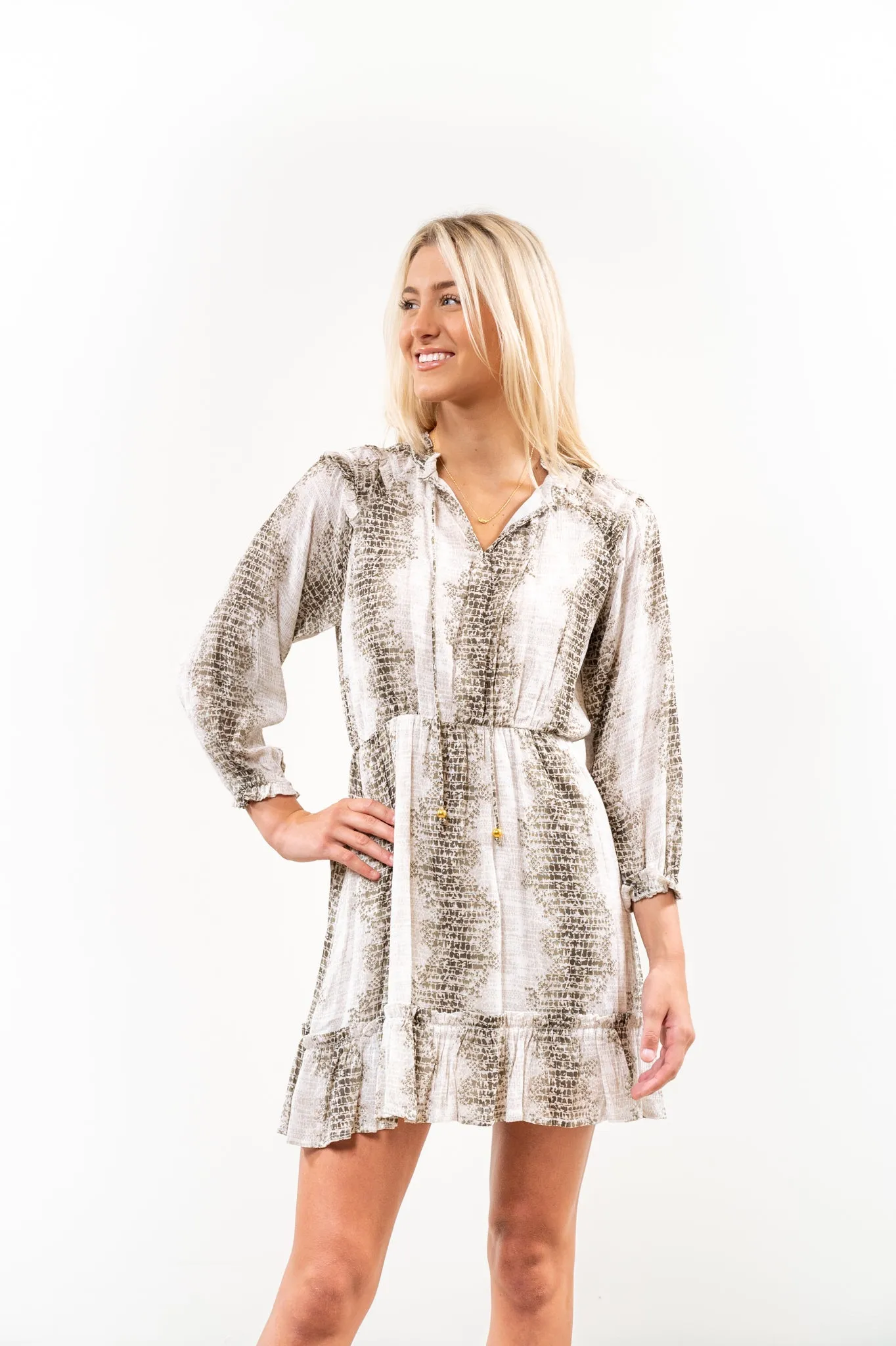 The Claiborne Easy Fit Dress in Army Green and White