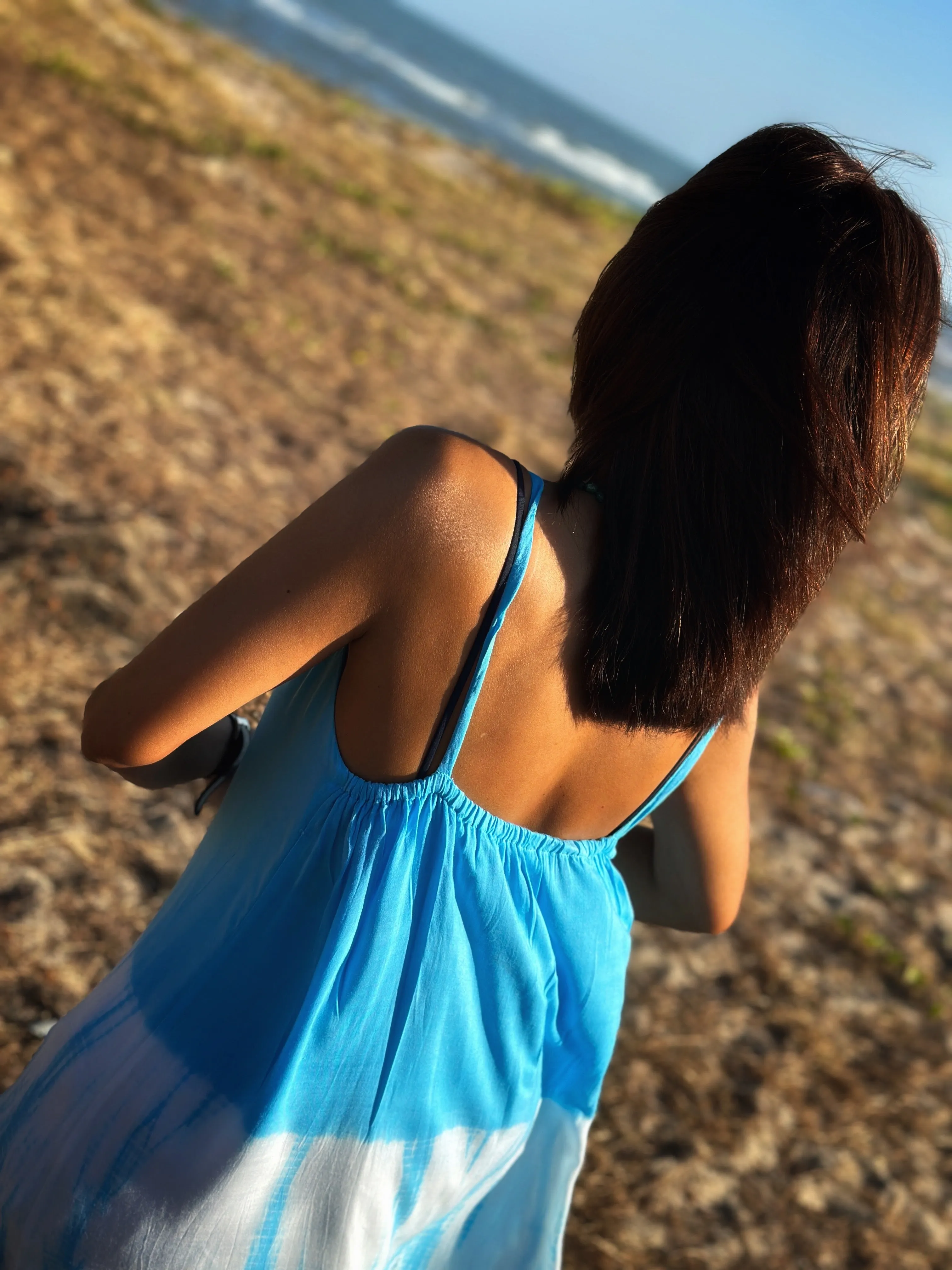 Tie dye halter dress with split