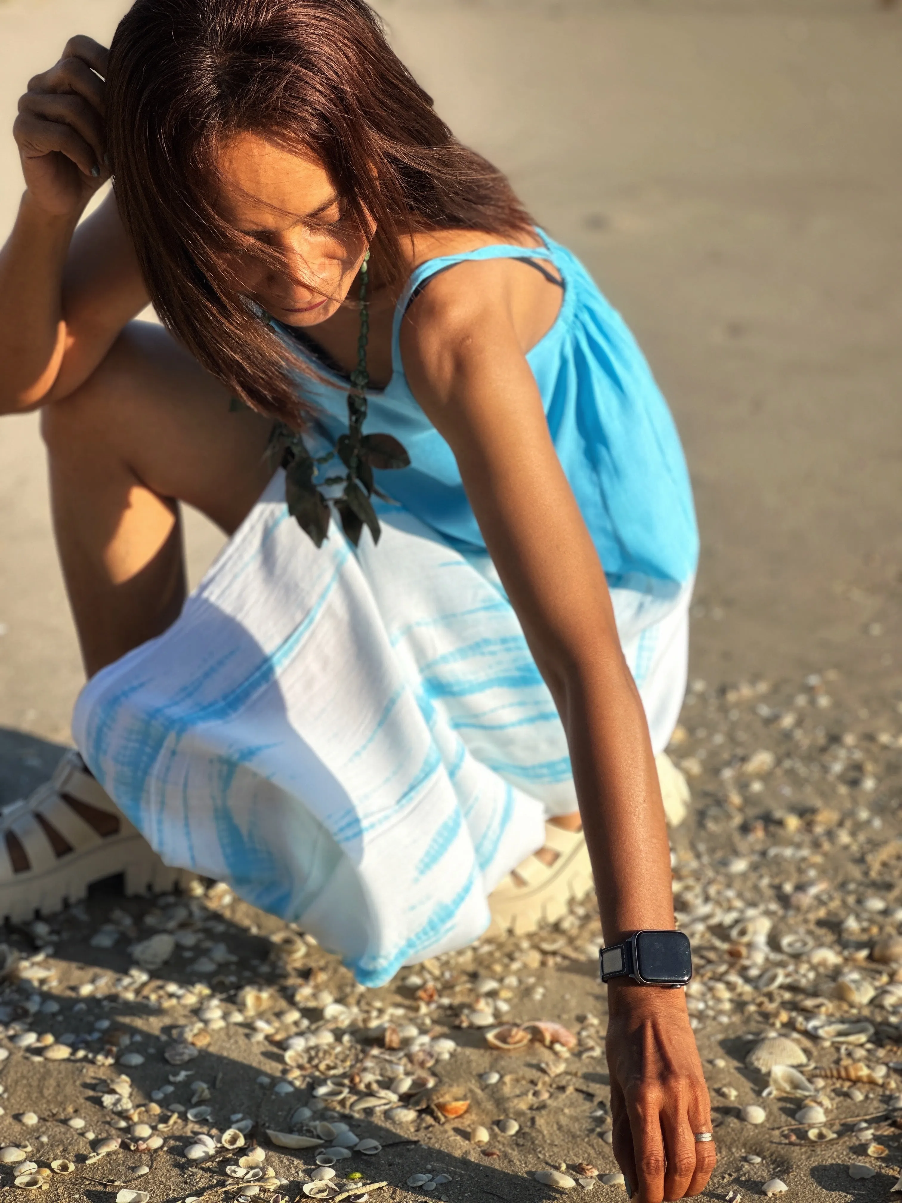Tie dye halter dress with split