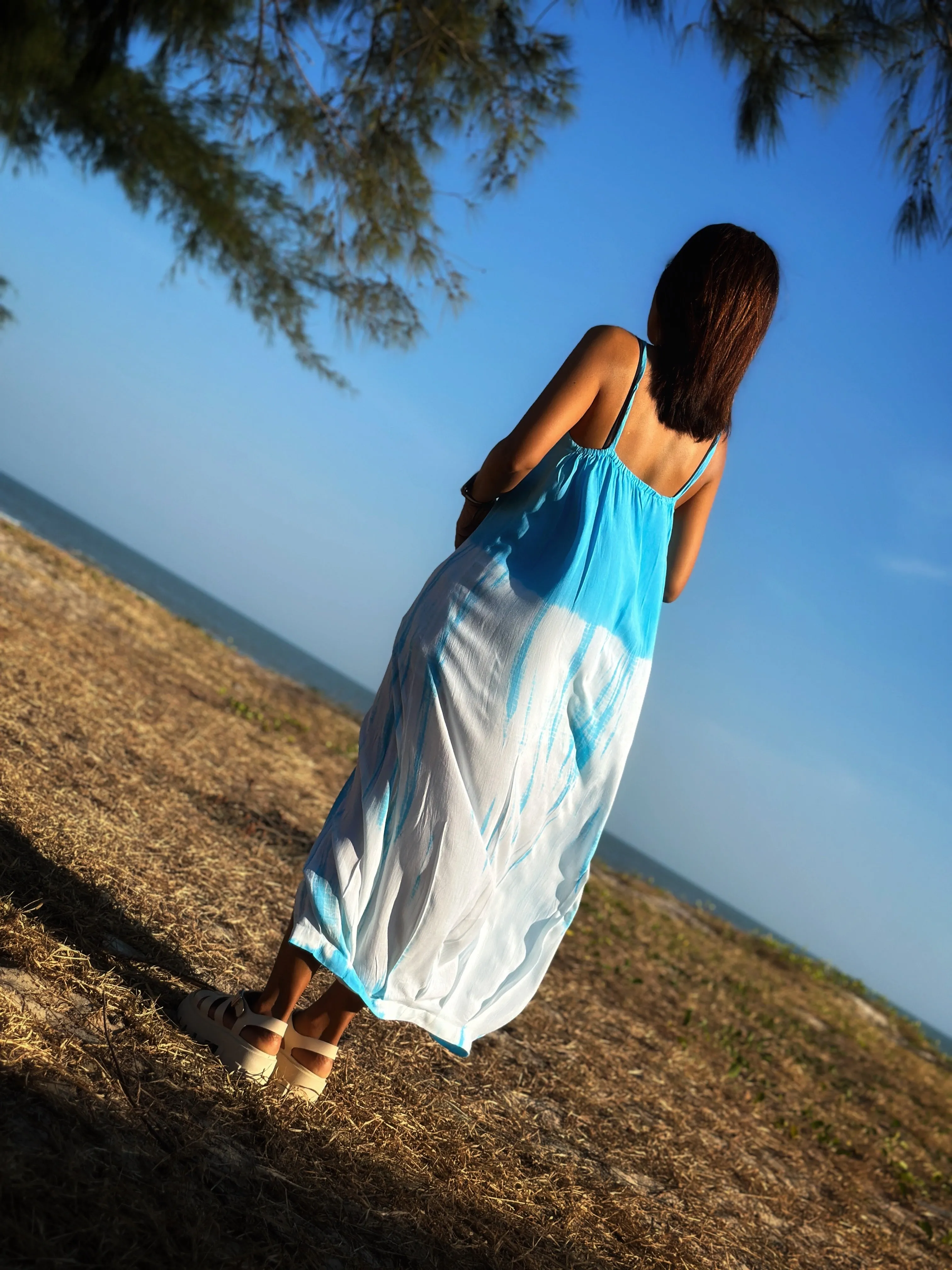 Tie dye halter dress with split
