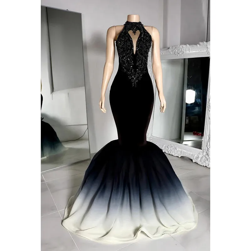 Trumpet/Mermaid Hight Neck Sleeveless Mermaid Beaded Evening Party Prom Dress