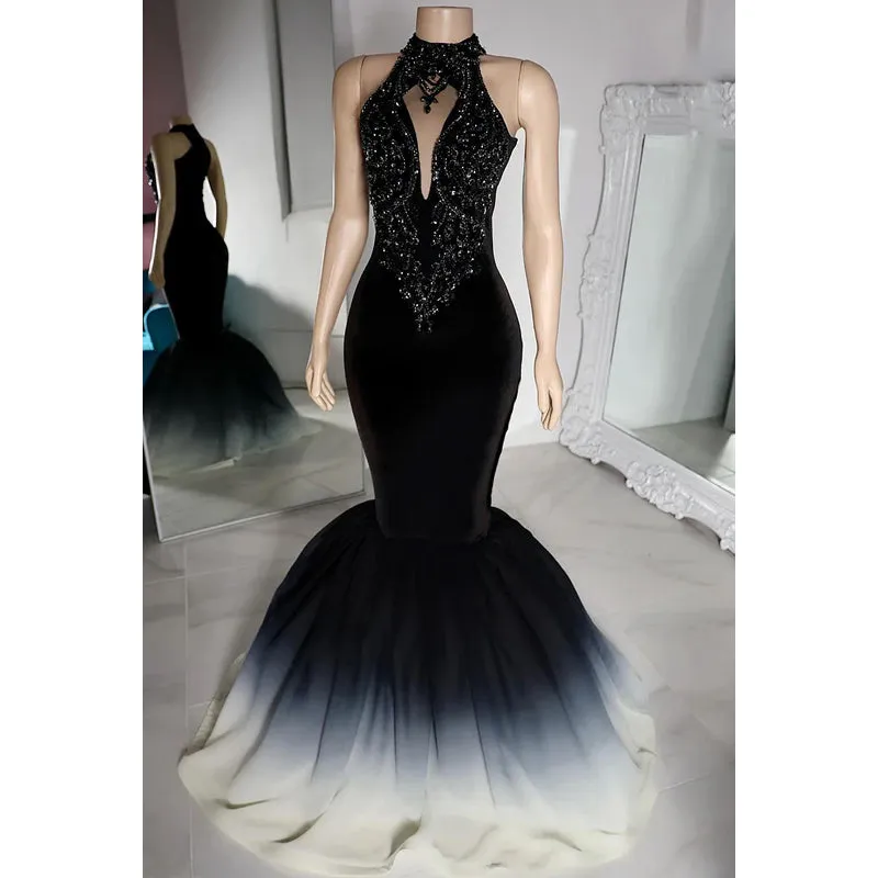 Trumpet/Mermaid Hight Neck Sleeveless Mermaid Beaded Evening Party Prom Dress