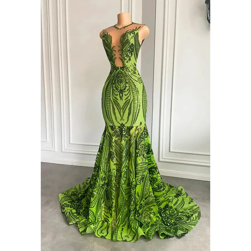 Trumpet/Mermaid Sparkly Deep V-Neck Sleeveless Sequins Ruffles Prom Dress