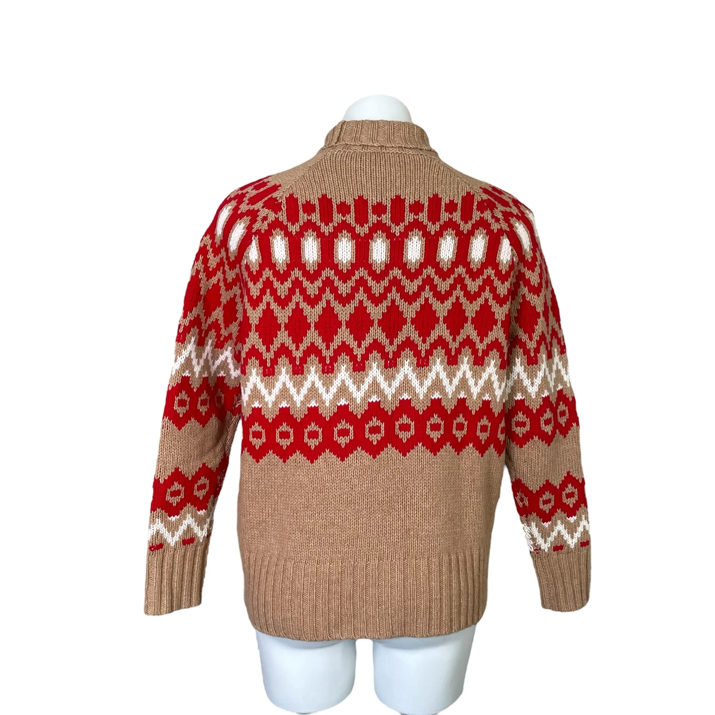 Vineyard Vines | Women's Tan/Red/White Merino Wool Blend Turtleneck Sweater | Size: XS