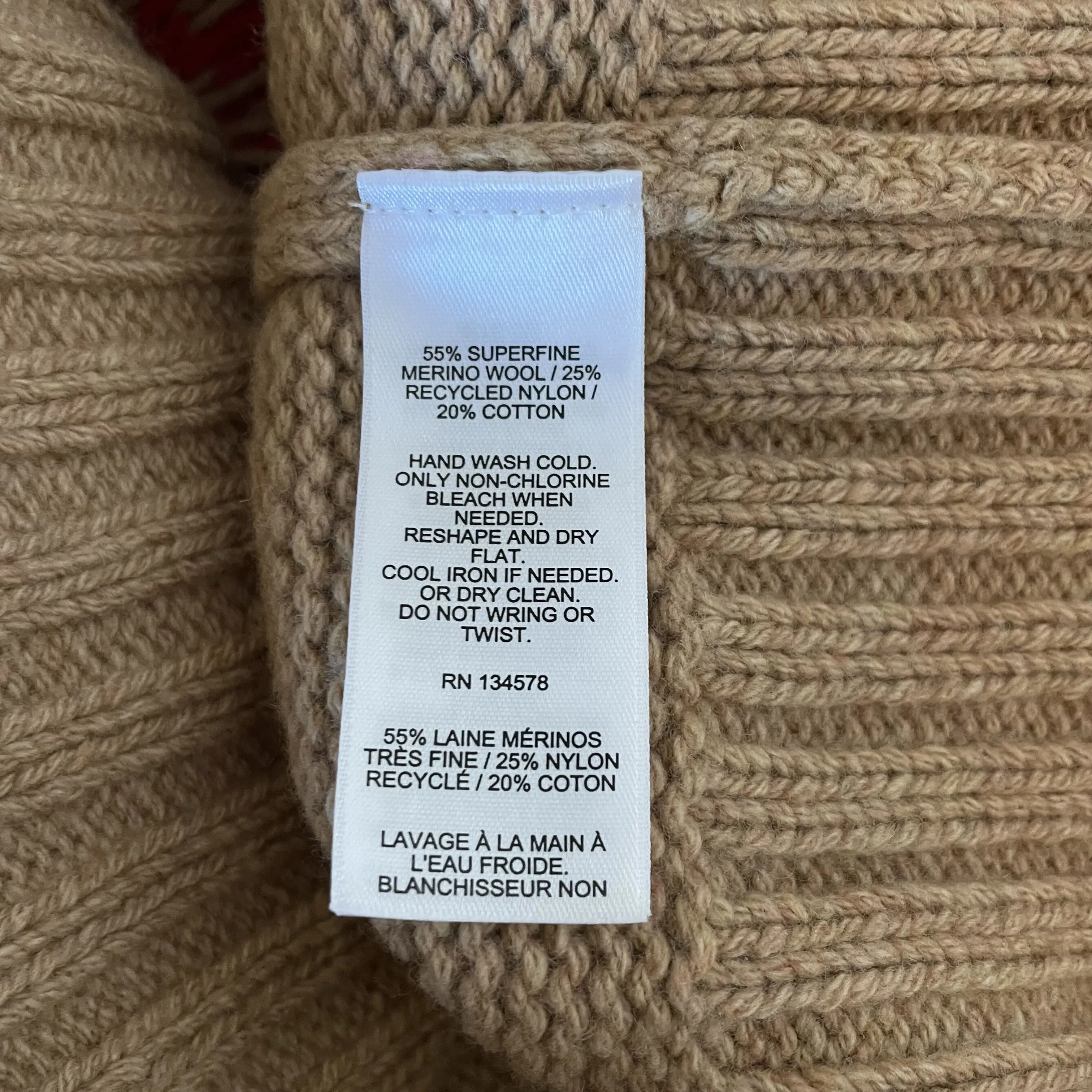 Vineyard Vines | Women's Tan/Red/White Merino Wool Blend Turtleneck Sweater | Size: XS