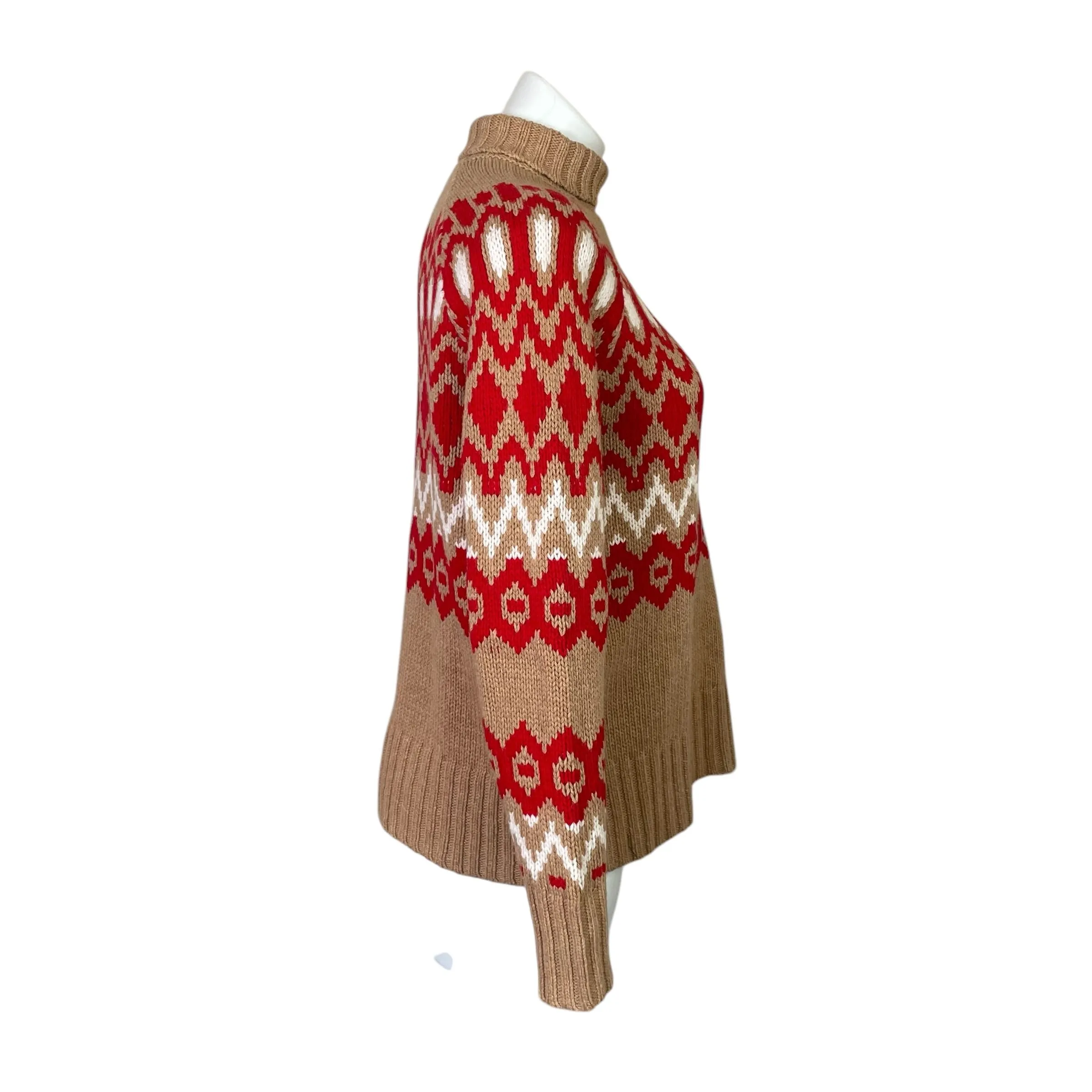 Vineyard Vines | Women's Tan/Red/White Merino Wool Blend Turtleneck Sweater | Size: XS