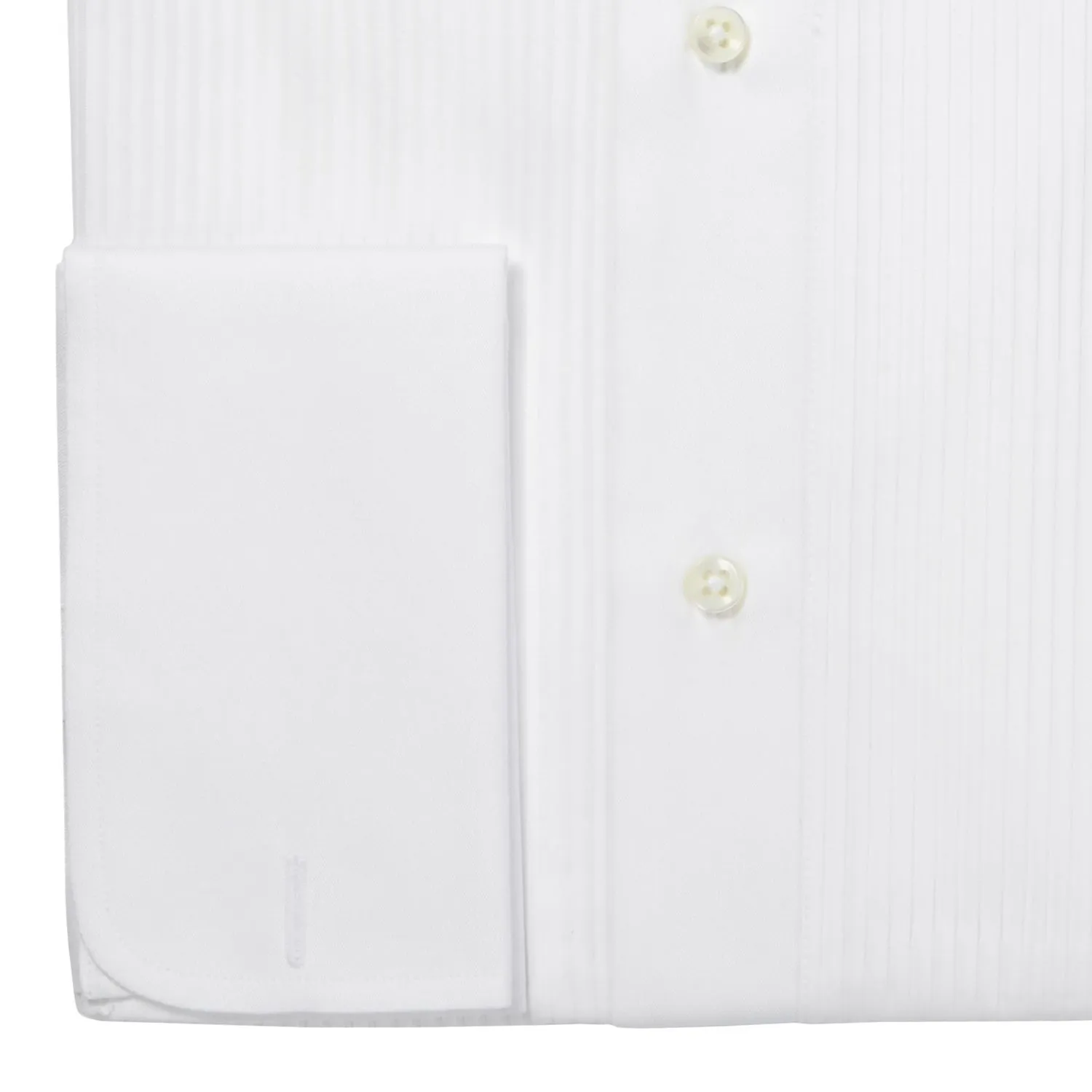 White Double Cuff Pleated Dress Shirt