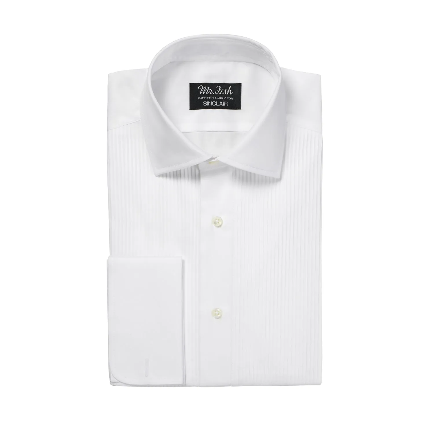 White Double Cuff Pleated Dress Shirt