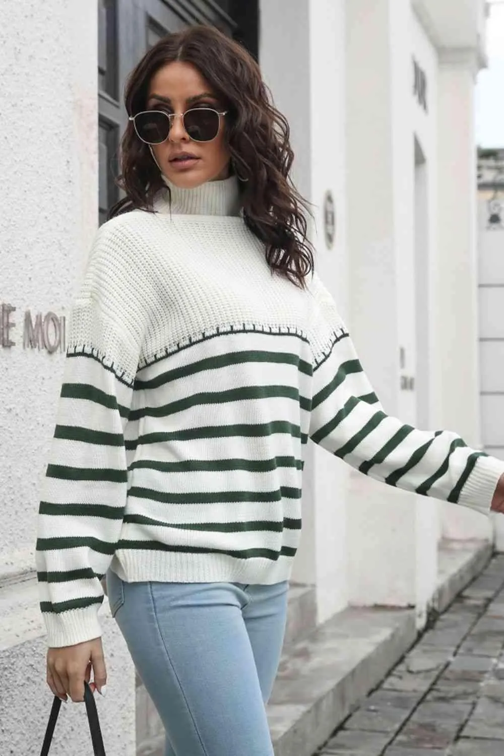 Winter Flair Turtleneck Stripe Sweater