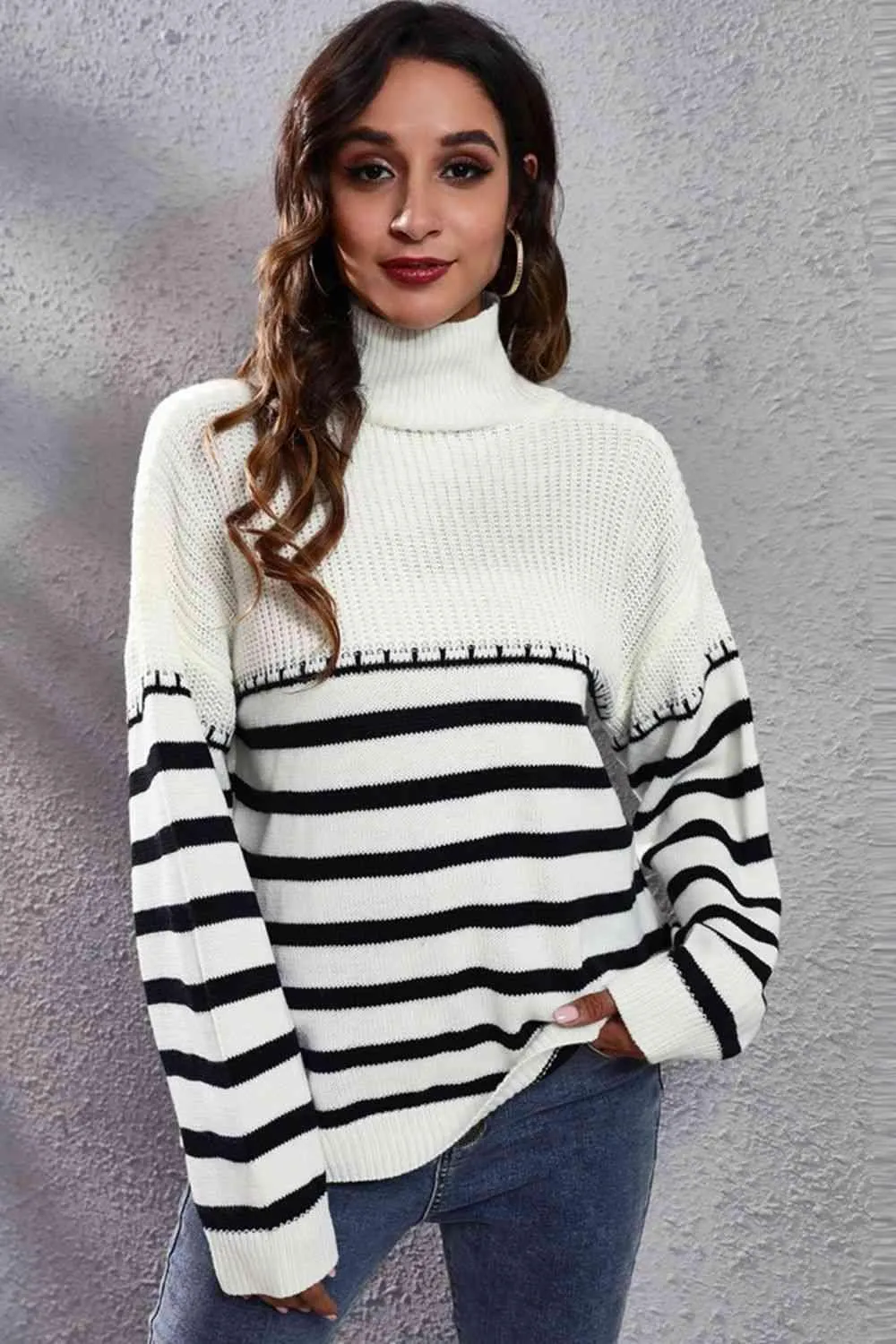 Winter Flair Turtleneck Stripe Sweater
