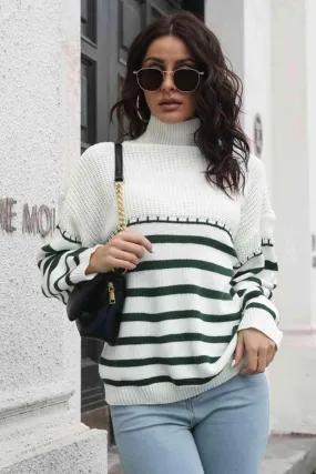 Winter Flair Turtleneck Stripe Sweater