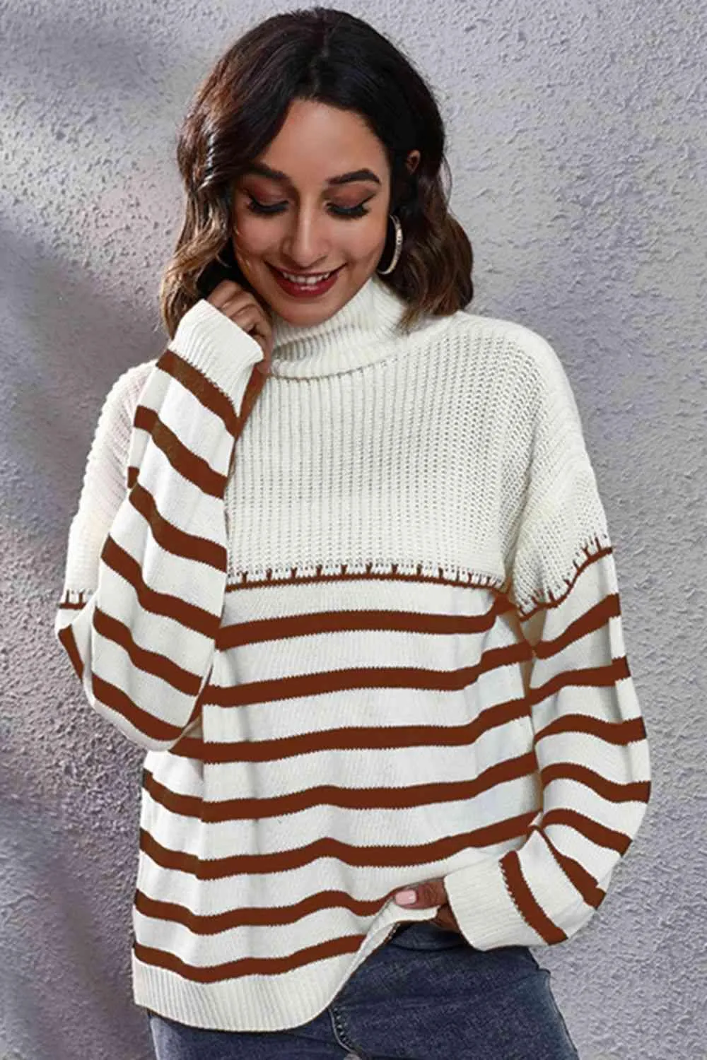 Winter Flair Turtleneck Stripe Sweater